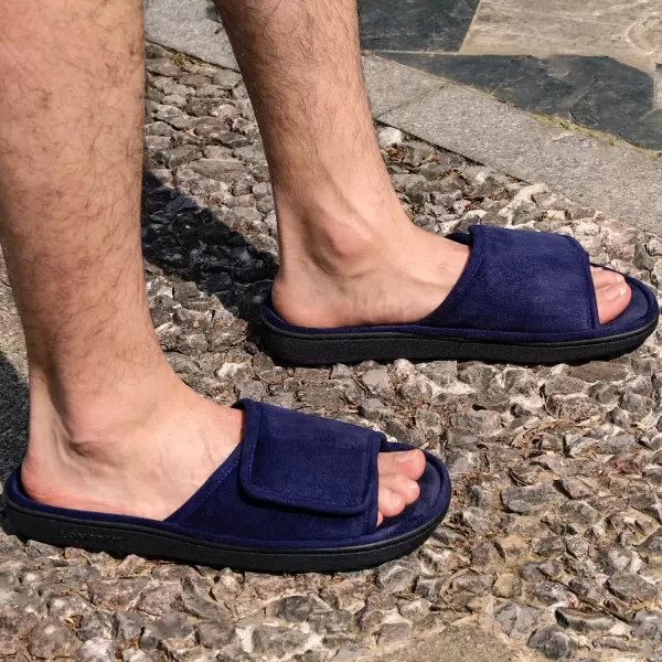 imageLongBay Mens Comfy Memory Foam Slide Slippers Breathable Micro Suede House ShoesNavy Blue