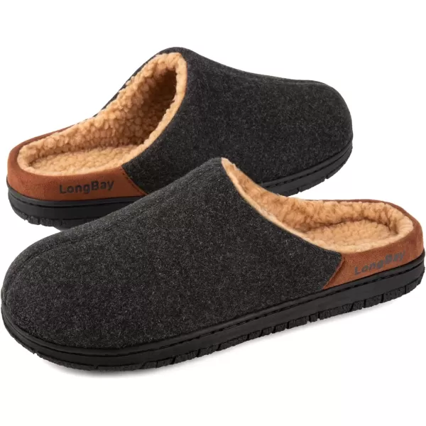 imageLongBay Mens Fuzzy Sherpa Lined Slippers Warm Memory Foam Nonslip Slippers Slipon House Shoes for Indoor OutdoorBlack