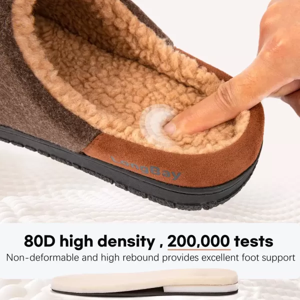 imageLongBay Mens Fuzzy Sherpa Lined Slippers Warm Memory Foam Nonslip Slippers Slipon House Shoes for Indoor OutdoorCoffee