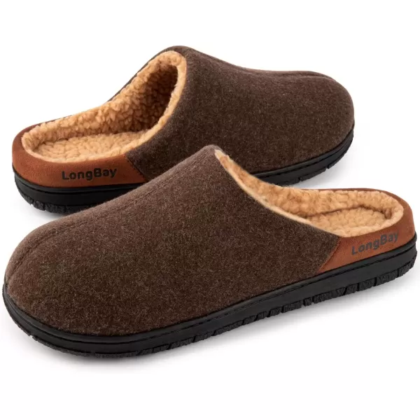 imageLongBay Mens Fuzzy Sherpa Lined Slippers Warm Memory Foam Nonslip Slippers Slipon House Shoes for Indoor OutdoorCoffee