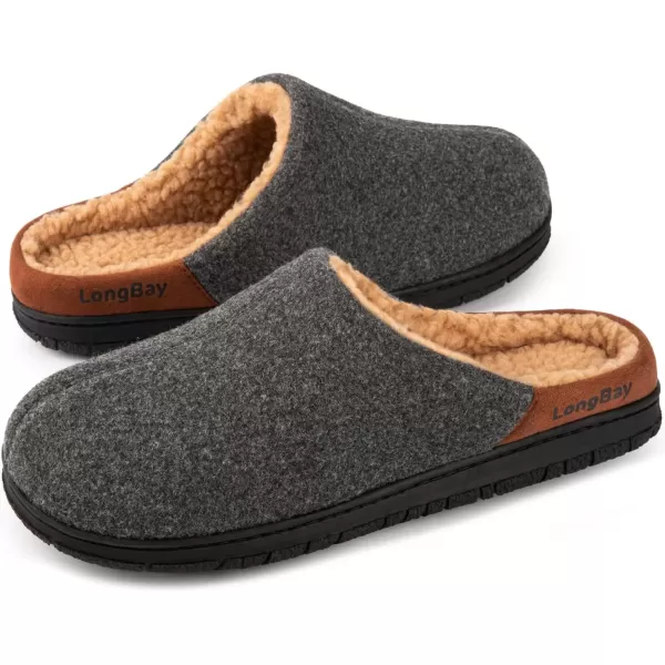 imageLongBay Mens Fuzzy Sherpa Lined Slippers Warm Memory Foam Nonslip Slippers Slipon House Shoes for Indoor OutdoorGrey