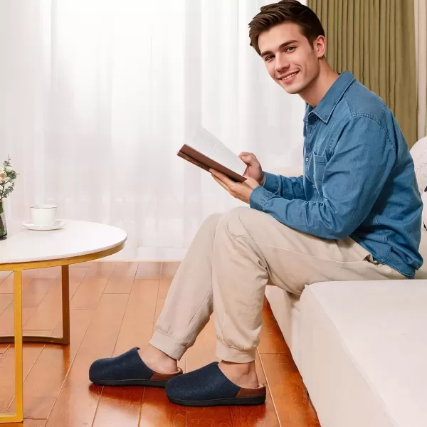 imageLongBay Mens Fuzzy Sherpa Lined Slippers Warm Memory Foam Nonslip Slippers Slipon House Shoes for Indoor OutdoorNavy Blue