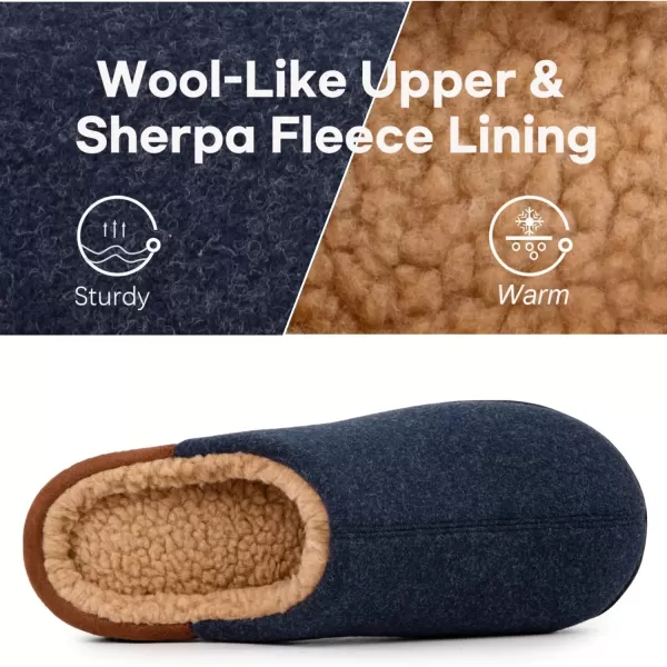 imageLongBay Mens Fuzzy Sherpa Lined Slippers Warm Memory Foam Nonslip Slippers Slipon House Shoes for Indoor OutdoorNavy Blue