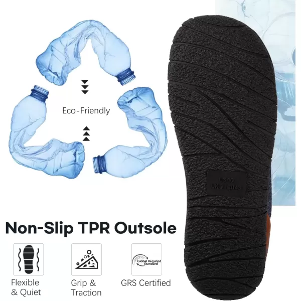 imageLongBay Mens Fuzzy Sherpa Lined Slippers Warm Memory Foam Nonslip Slippers Slipon House Shoes for Indoor OutdoorNavy Blue