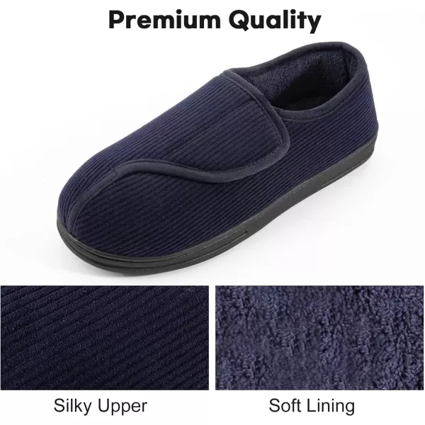 imageLongBay Mens Memory Foam Diabetic Slippers Comfy Warm Plush Fleece Arthritis Edema Swollen House ShoesNavy Blue