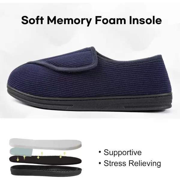 imageLongBay Mens Memory Foam Diabetic Slippers Comfy Warm Plush Fleece Arthritis Edema Swollen House ShoesNavy Blue