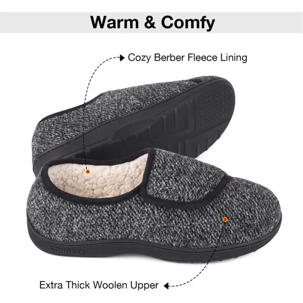 imageLongBay Mens Memory Foam Diabetic Slippers Comfy Warm Plush Fleece Arthritis Edema Swollen House ShoesObsidian Black