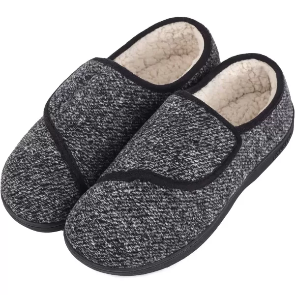 imageLongBay Mens Memory Foam Diabetic Slippers Comfy Warm Plush Fleece Arthritis Edema Swollen House ShoesObsidian Black