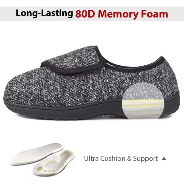 imageLongBay Mens Memory Foam Diabetic Slippers Comfy Warm Plush Fleece Arthritis Edema Swollen House ShoesObsidian Black
