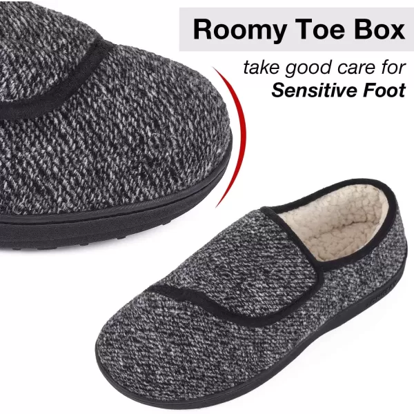 imageLongBay Mens Memory Foam Diabetic Slippers Comfy Warm Plush Fleece Arthritis Edema Swollen House ShoesObsidian Black