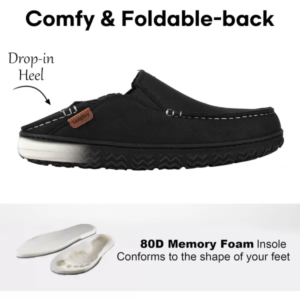 imageLongBay Mens Moccasin Slippers Cozy Breathable Memory Foam House Shoes for Indoor OutdoorBlack