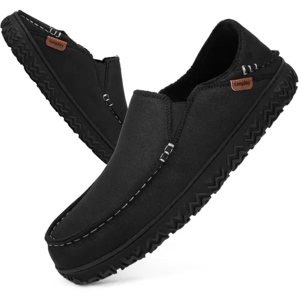 imageLongBay Mens Moccasin Slippers Cozy Breathable Memory Foam House Shoes for Indoor OutdoorBlack