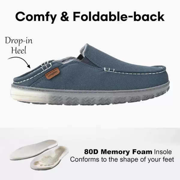 imageLongBay Mens Moccasin Slippers Cozy Breathable Memory Foam House Shoes for Indoor OutdoorBlue