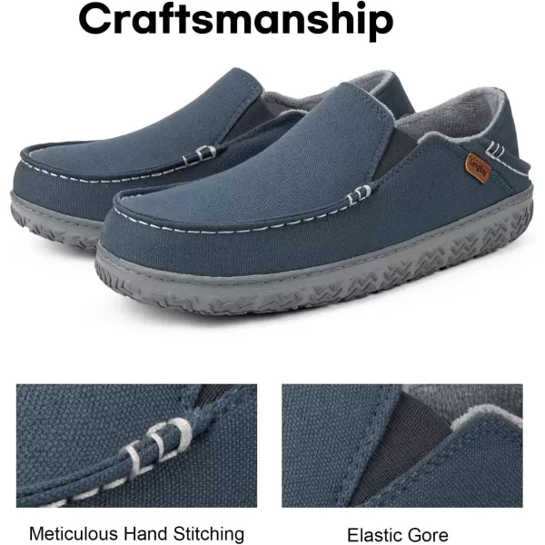 imageLongBay Mens Moccasin Slippers Cozy Breathable Memory Foam House Shoes for Indoor OutdoorBlue