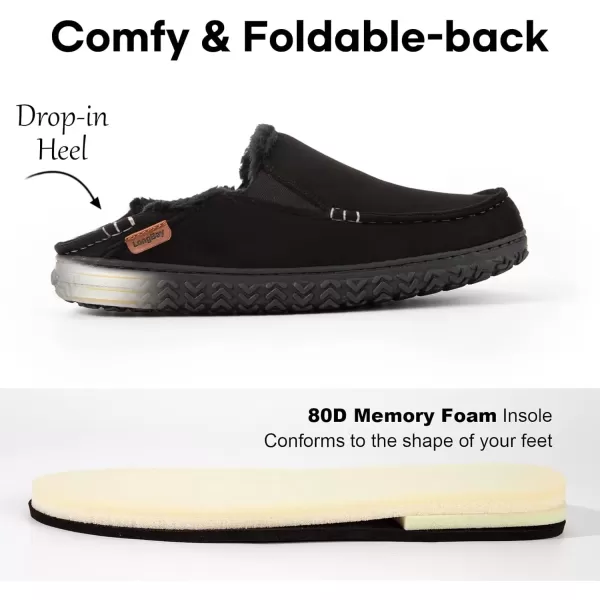 imageLongBay Mens Moccasin Slippers Cozy Breathable Memory Foam House Shoes for Indoor OutdoorCarbon Black