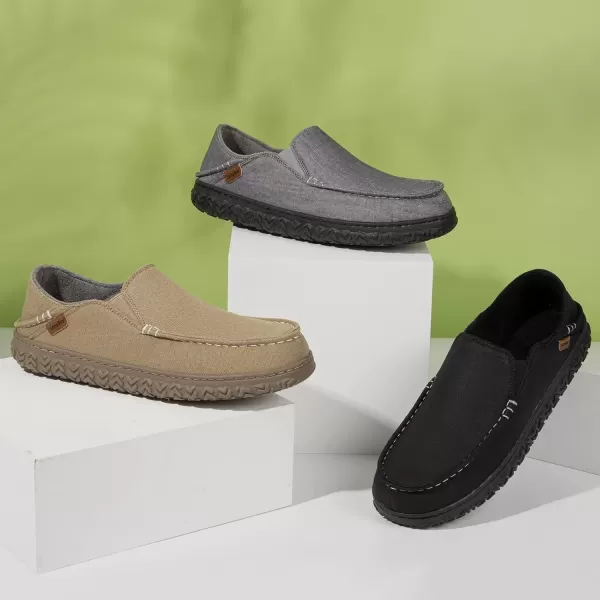 imageLongBay Mens Moccasin Slippers Cozy Breathable Memory Foam House Shoes for Indoor OutdoorGrey