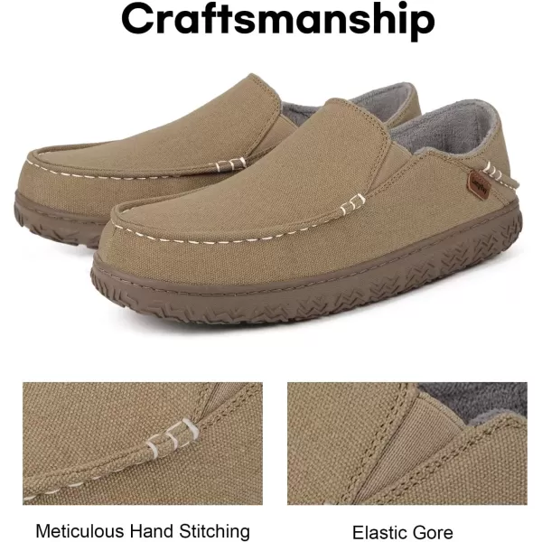 imageLongBay Mens Moccasin Slippers Cozy Breathable Memory Foam House Shoes for Indoor OutdoorKhaki
