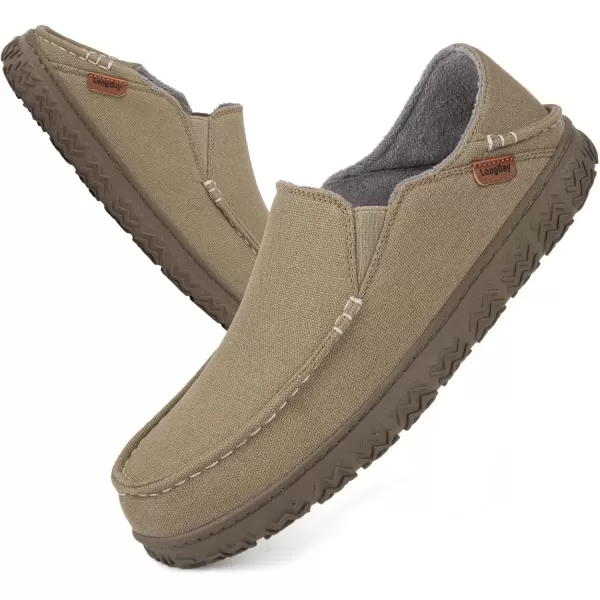 imageLongBay Mens Moccasin Slippers Cozy Breathable Memory Foam House Shoes for Indoor OutdoorKhaki