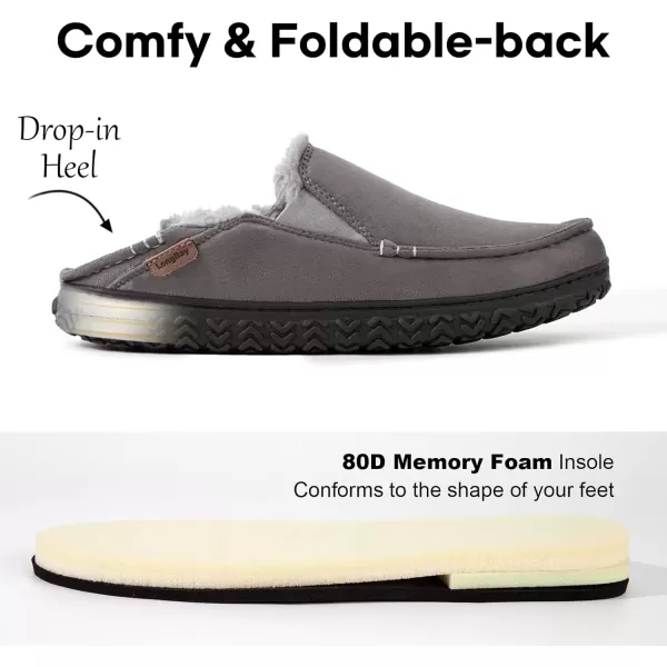 imageLongBay Mens Moccasin Slippers Cozy Breathable Memory Foam House Shoes for Indoor OutdoorLight Gray