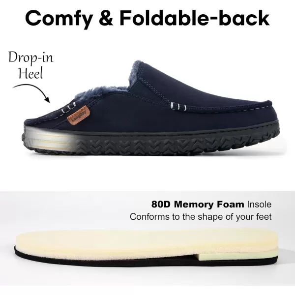 imageLongBay Mens Moccasin Slippers Cozy Breathable Memory Foam House Shoes for Indoor OutdoorNavy Blue