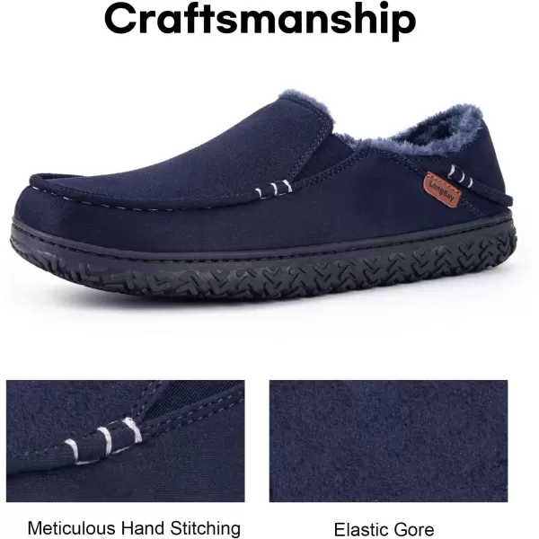 imageLongBay Mens Moccasin Slippers Cozy Breathable Memory Foam House Shoes for Indoor OutdoorNavy Blue