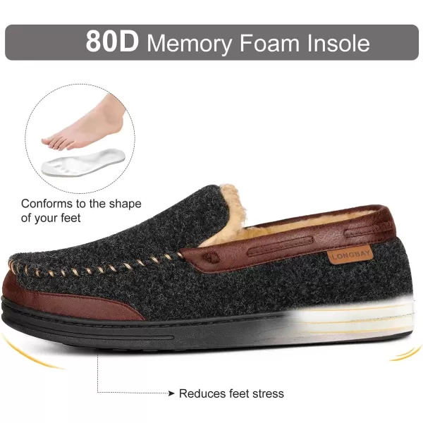 imageLongBay Mens Moccasin Slippers Warm Cozy House Shoes Indoor OutdoorBlack