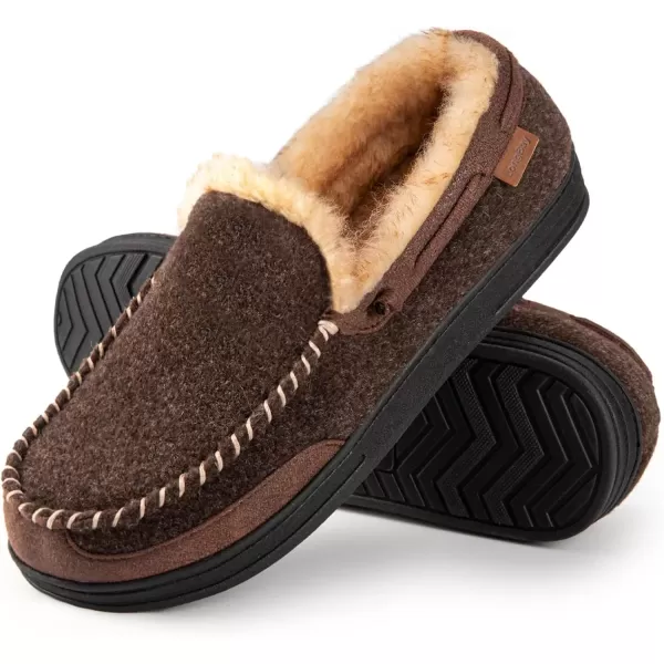 imageLongBay Mens Moccasin Slippers Warm Cozy House Shoes Indoor OutdoorCoffee
