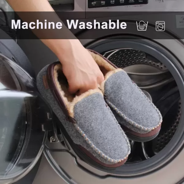 imageLongBay Mens Moccasin Slippers Warm Cozy House Shoes Indoor OutdoorGrey