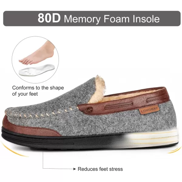 imageLongBay Mens Moccasin Slippers Warm Cozy House Shoes Indoor OutdoorGrey