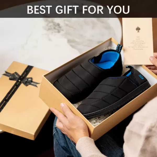 imageLongBay Mens Outdoor Slippers Two Tone Memory Foam Slip On Indoor House Shoes LoafersBlack