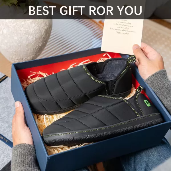 imageLongBay Mens Outdoor Slippers Two Tone Memory Foam Slip On Indoor House Shoes LoafersBlackGreen