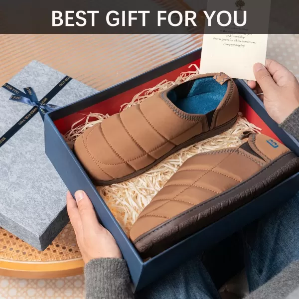 imageLongBay Mens Outdoor Slippers Two Tone Memory Foam Slip On Indoor House Shoes LoafersChestnut