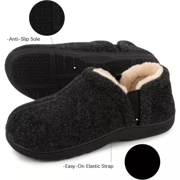 imageLongBay Mens Slippers Warm Bedroom House Shoes SlipOn Memory Foam Winter House Slippers for Indoor OutdoorBlack