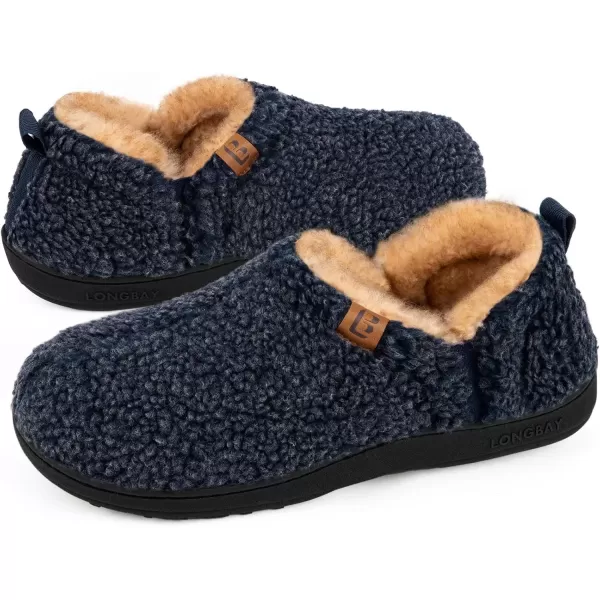 imageLongBay Mens Slippers Warm Bedroom House Shoes SlipOn Memory Foam Winter House Slippers for Indoor OutdoorBlue