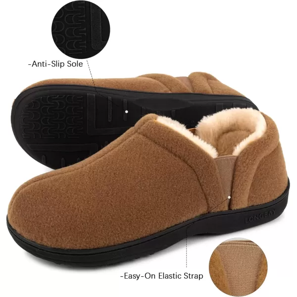 imageLongBay Mens Slippers Warm Bedroom House Shoes SlipOn Memory Foam Winter House Slippers for Indoor OutdoorCamel