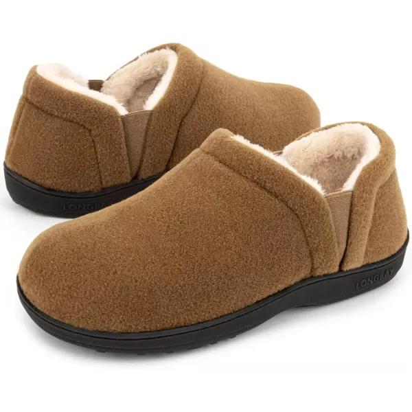 imageLongBay Mens Slippers Warm Bedroom House Shoes SlipOn Memory Foam Winter House Slippers for Indoor OutdoorCamel