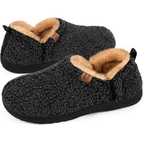 imageLongBay Mens Slippers Warm Bedroom House Shoes SlipOn Memory Foam Winter House Slippers for Indoor OutdoorCarbon Black