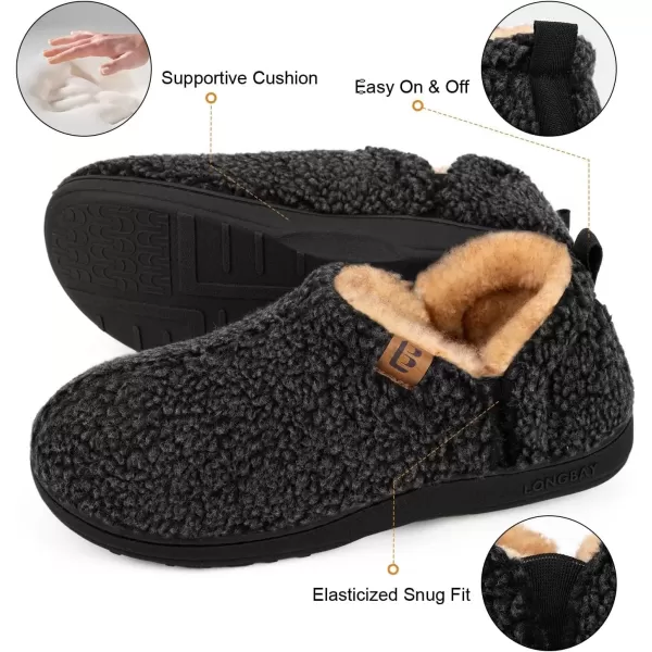 imageLongBay Mens Slippers Warm Bedroom House Shoes SlipOn Memory Foam Winter House Slippers for Indoor OutdoorCarbon Black