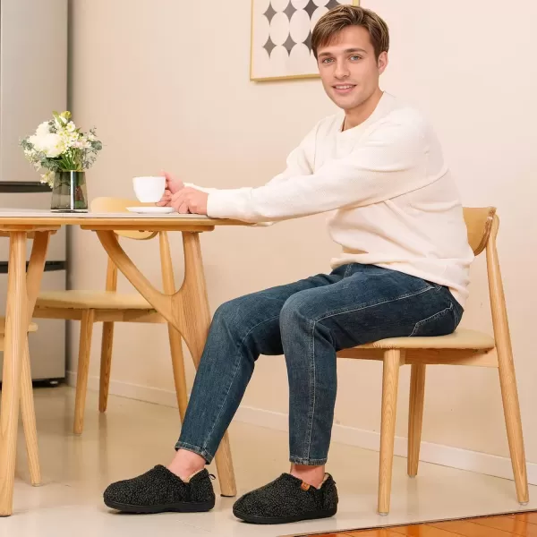 imageLongBay Mens Slippers Warm Bedroom House Shoes SlipOn Memory Foam Winter House Slippers for Indoor OutdoorCarbon Black