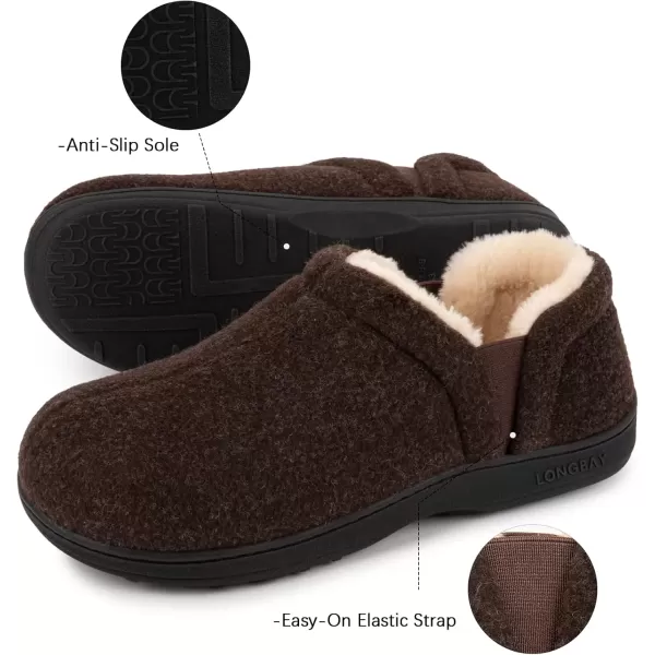 imageLongBay Mens Slippers Warm Bedroom House Shoes SlipOn Memory Foam Winter House Slippers for Indoor OutdoorCoffee