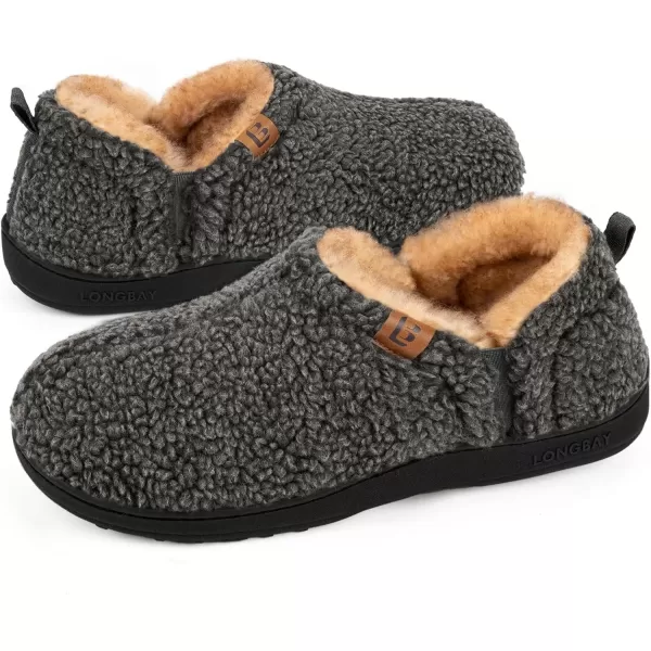 imageLongBay Mens Slippers Warm Bedroom House Shoes SlipOn Memory Foam Winter House Slippers for Indoor OutdoorGrey