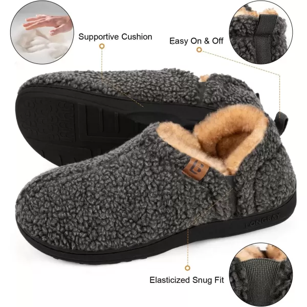 imageLongBay Mens Slippers Warm Bedroom House Shoes SlipOn Memory Foam Winter House Slippers for Indoor OutdoorGrey