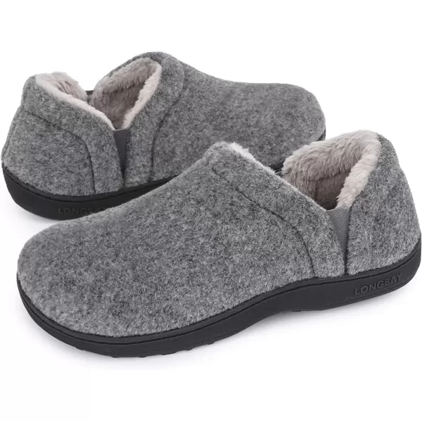 imageLongBay Mens Slippers Warm Bedroom House Shoes SlipOn Memory Foam Winter House Slippers for Indoor OutdoorLight Gray
