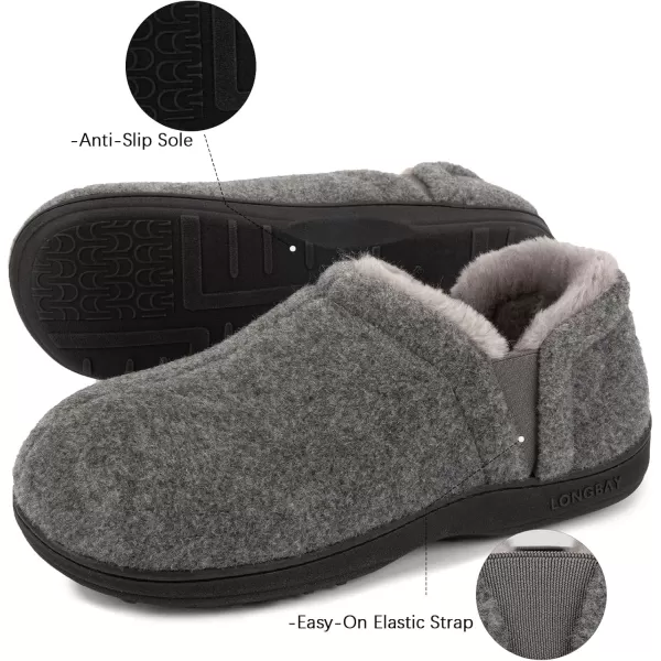 imageLongBay Mens Slippers Warm Bedroom House Shoes SlipOn Memory Foam Winter House Slippers for Indoor OutdoorLight Gray