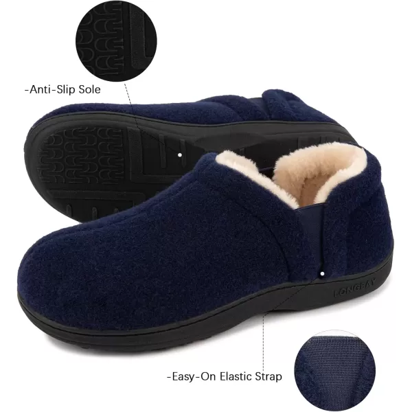 imageLongBay Mens Slippers Warm Bedroom House Shoes SlipOn Memory Foam Winter House Slippers for Indoor OutdoorNavy Blue