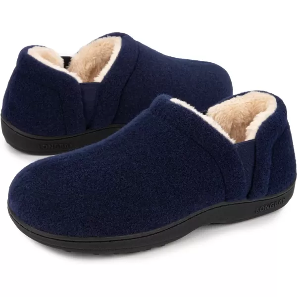 imageLongBay Mens Slippers Warm Bedroom House Shoes SlipOn Memory Foam Winter House Slippers for Indoor OutdoorNavy Blue