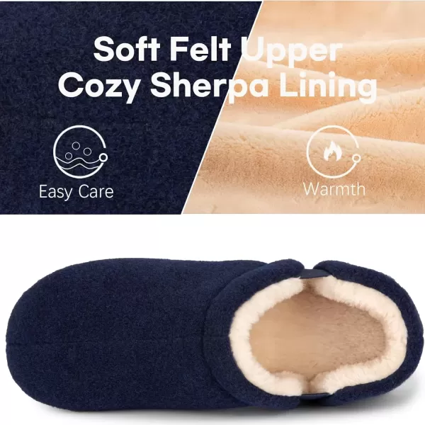 imageLongBay Mens Slippers Warm Bedroom House Shoes SlipOn Memory Foam Winter House Slippers for Indoor OutdoorNavy Blue