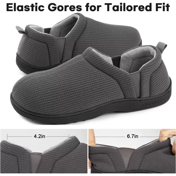 imageLongBay Mens Waffle Knit House Shoes Warm Cozy Slip On Memory Foam Slippers for Indoor OutdoorGrey