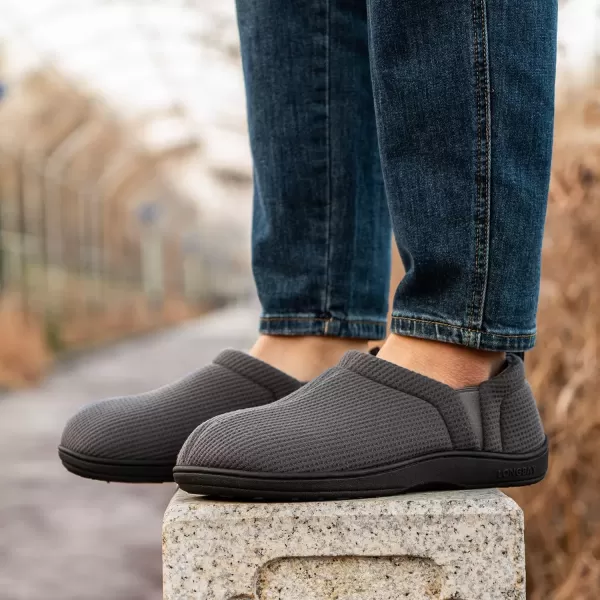 imageLongBay Mens Waffle Knit House Shoes Warm Cozy Slip On Memory Foam Slippers for Indoor OutdoorGrey