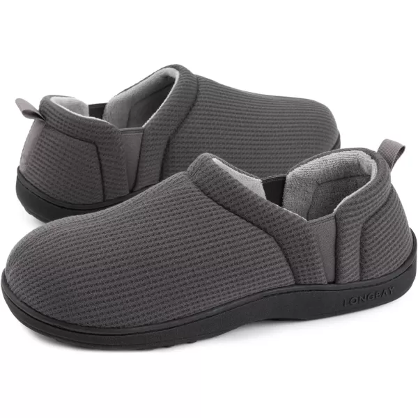 imageLongBay Mens Waffle Knit House Shoes Warm Cozy Slip On Memory Foam Slippers for Indoor OutdoorGrey